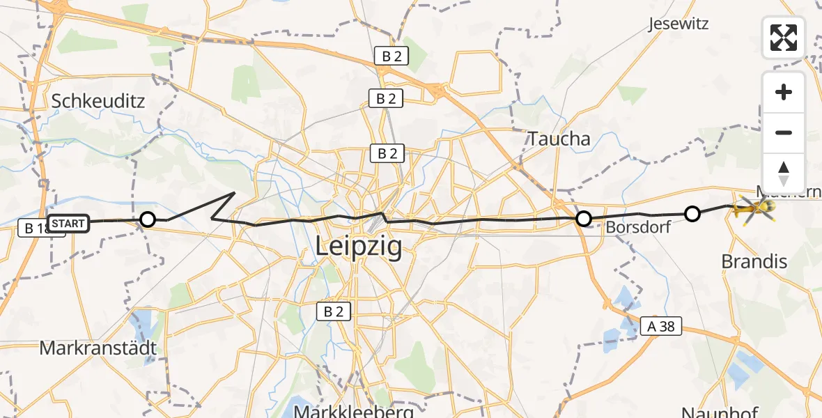 Flugroute Rettungshubschrauber Schkeuditz - Machern, 26 August 2026, 14:59