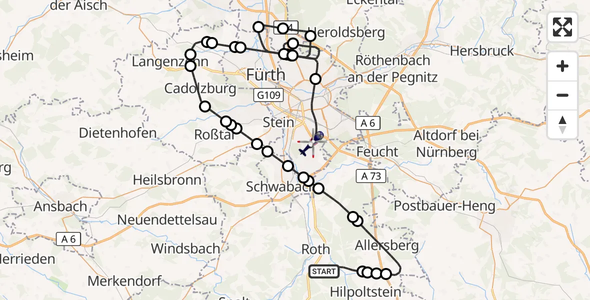 Flugroute Polizeihubschrauber Roth - Nürnberg, 26 August 2026, 15:04