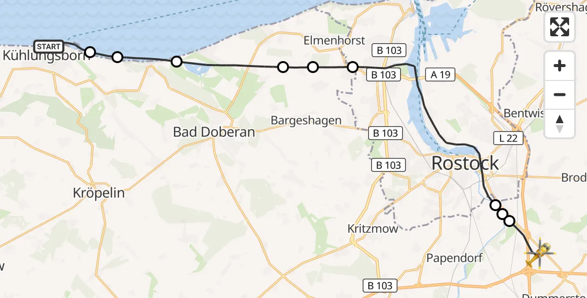 Flugroute Ambulanzhubschrauber Kühlungsborn - Dummerstorf, 26 August 2026, 15:07
