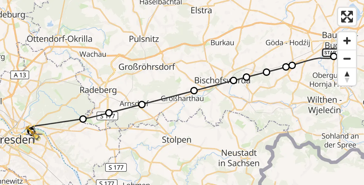 Flugroute Rettungshubschrauber Bautzen - Dresden University Hospital, 26 August 2026, 15:14