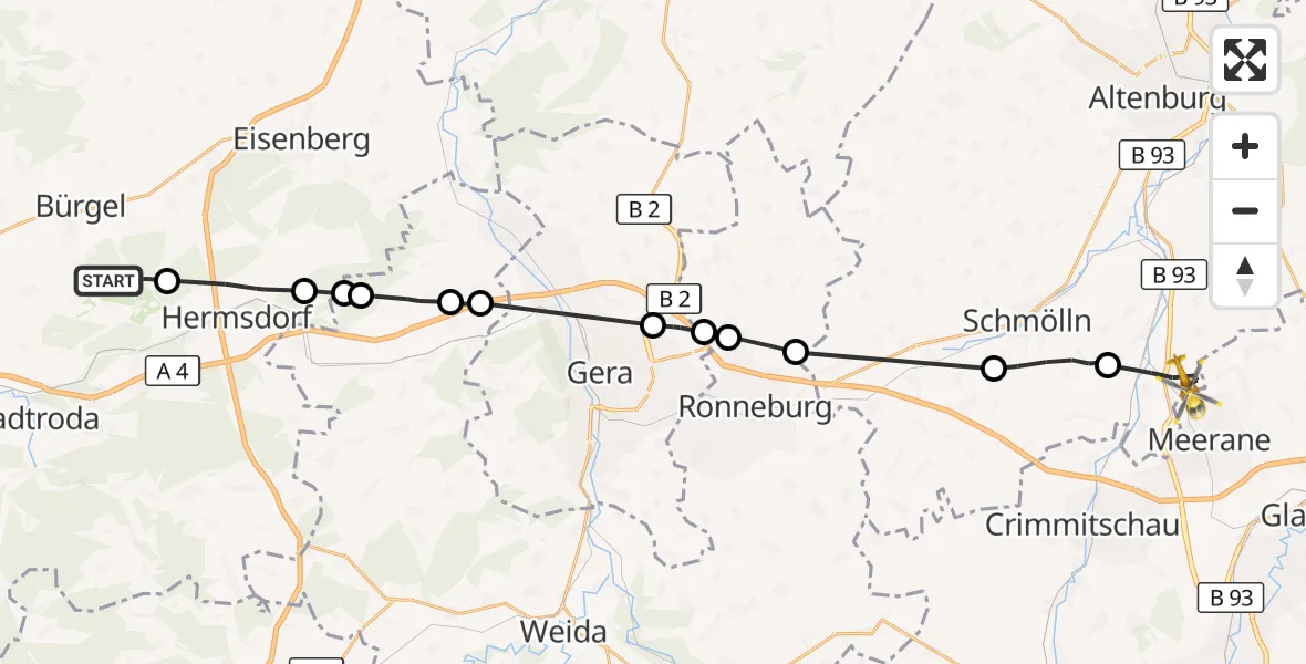 Flugroute Rettungshubschrauber Waldeck - Gößnitz, 26 August 2026, 15:16