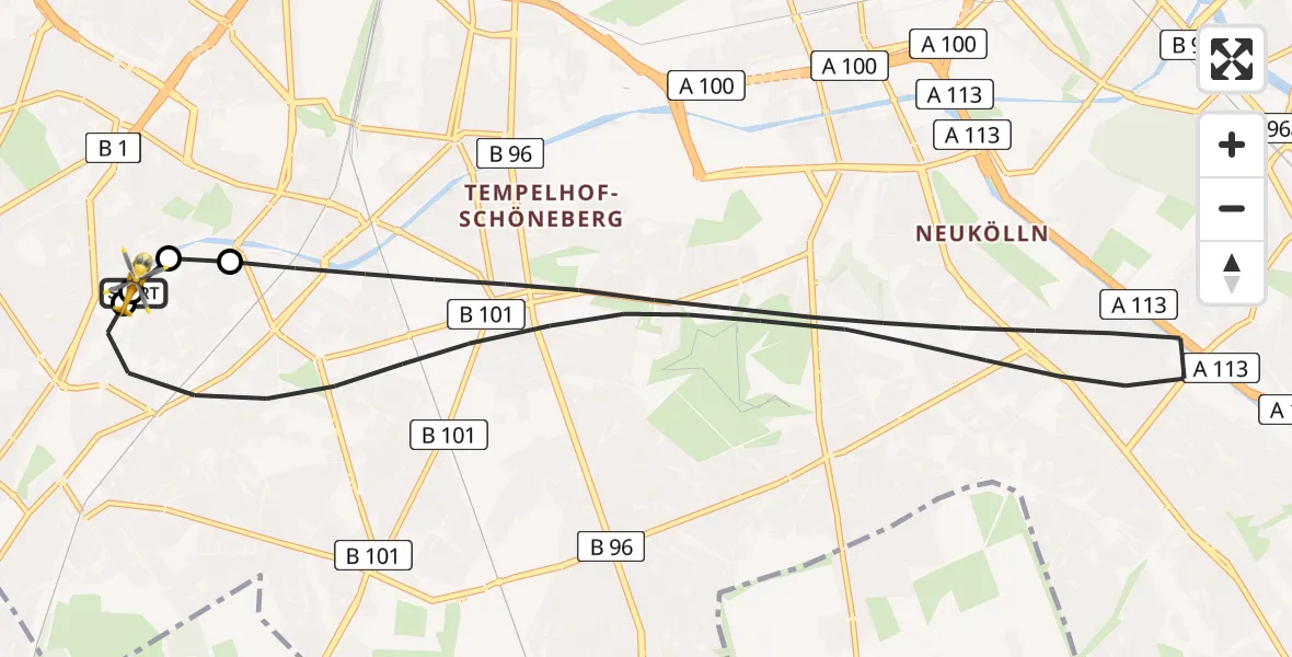 Flugroute Rettungshubschrauber Charité Clinic Benjamin Franklin Campus - Charité Clinic Benjamin Franklin Campus, 26 August 2026, 15:24