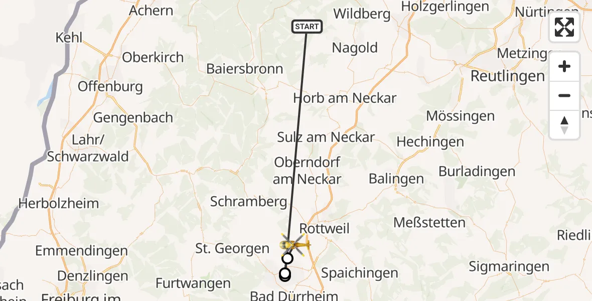 Flugroute Ambulanzhubschrauber Altensteig - Niedereschach, 26 August 2026, 15:33