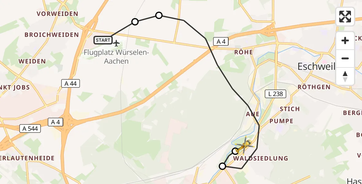 Flugroute Rettungshubschrauber Aachen-Merzbrück Flughafen - Eschweiler, 26 August 2026, 15:40