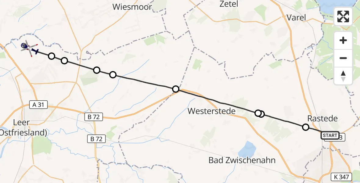 Flugroute Polizeihubschrauber Rastede - Moormerland, 26 August 2026, 15:42