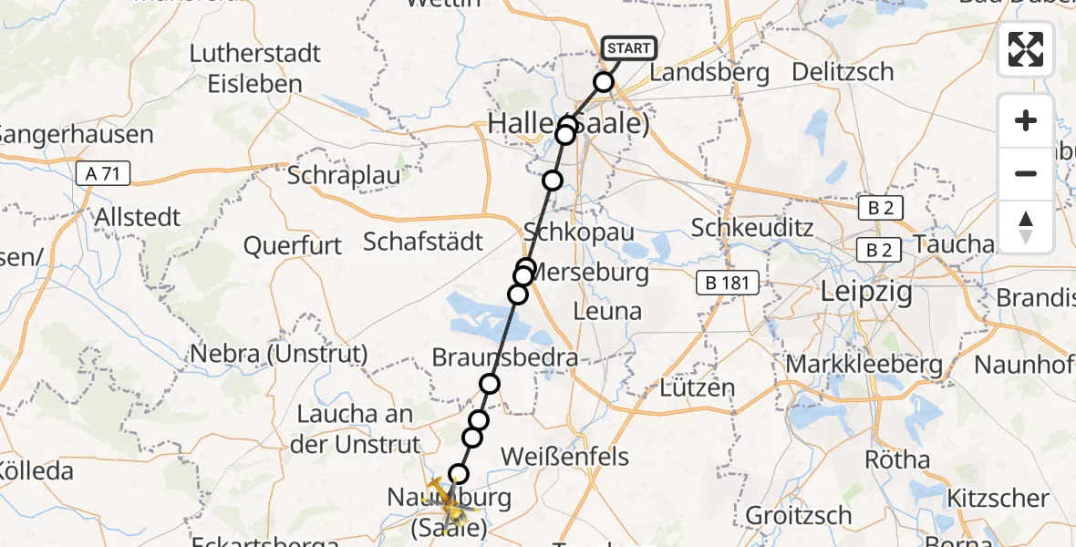 Flugroute Rettungshubschrauber Landsberg - Naumburg (Saale), 26 August 2026, 15:46