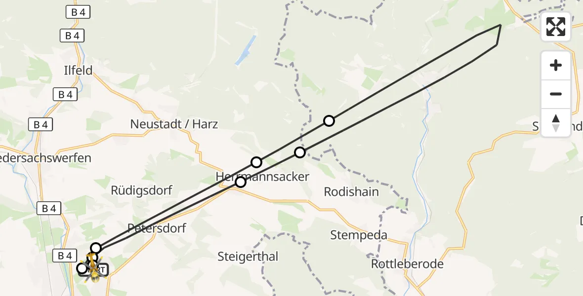 Flugroute Rettungshubschrauber Südharz Hospital Nordhausen - Südharz Hospital Nordhausen, 26 August 2026, 16:04