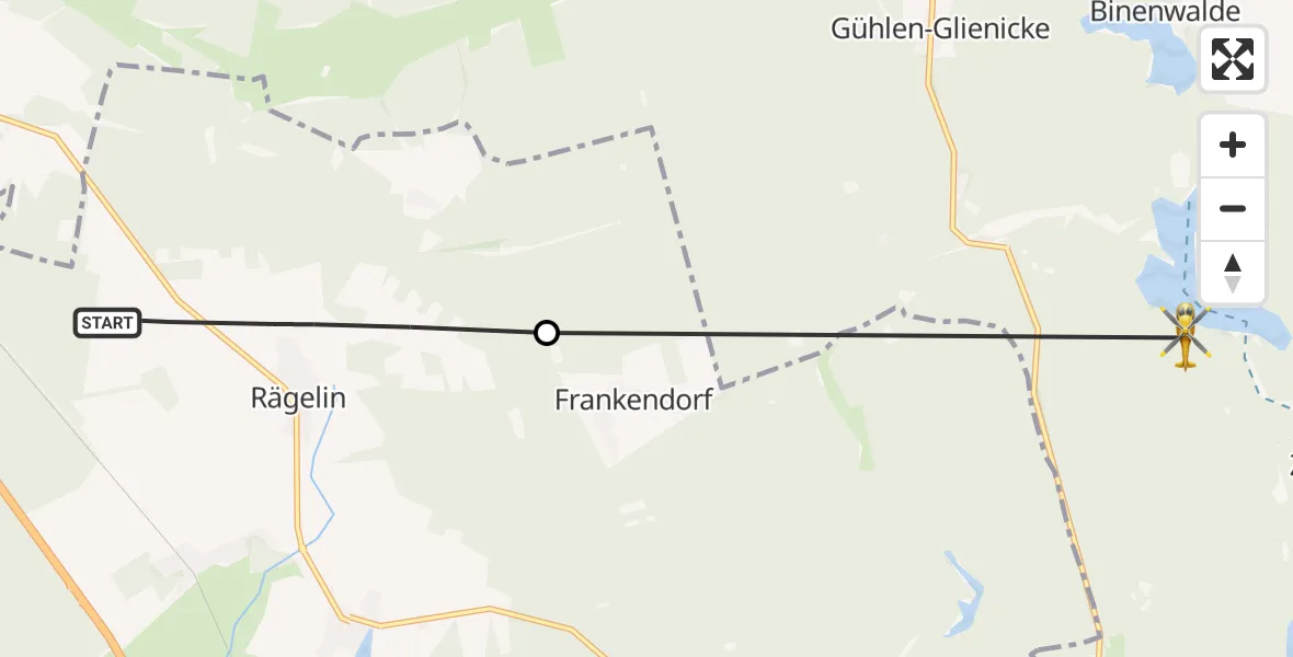 Flugroute Rettungshubschrauber Temnitzquell - Neuruppin, 26 August 2026, 16:06