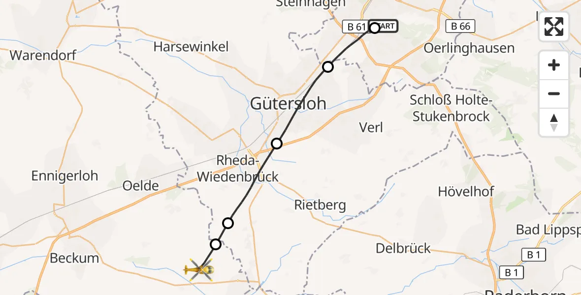 Flugroute Rettungshubschrauber Luftrettungszentrum Bielefeld - Wadersloh, 26 August 2026, 16:11