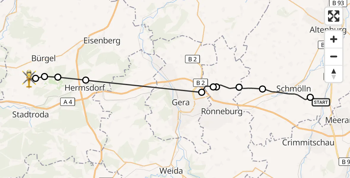 Flugroute Rettungshubschrauber Gößnitz - Schöngleina, 26 August 2026, 16:11