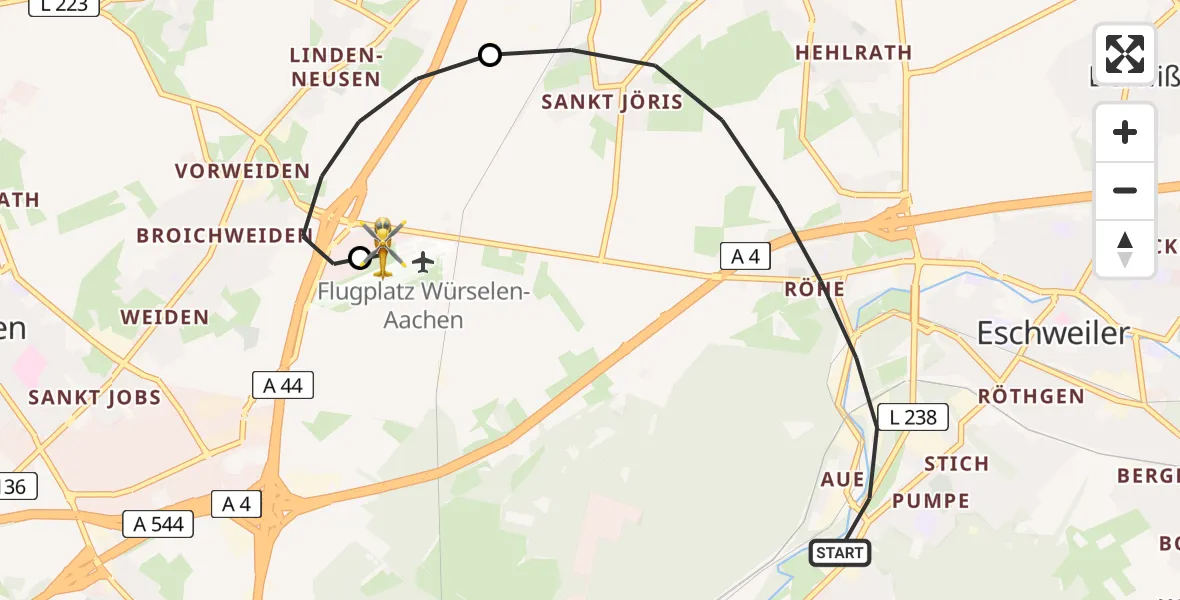 Flugroute Rettungshubschrauber Eschweiler - Aachen-Merzbrück Flughafen, 26 August 2026, 16:14