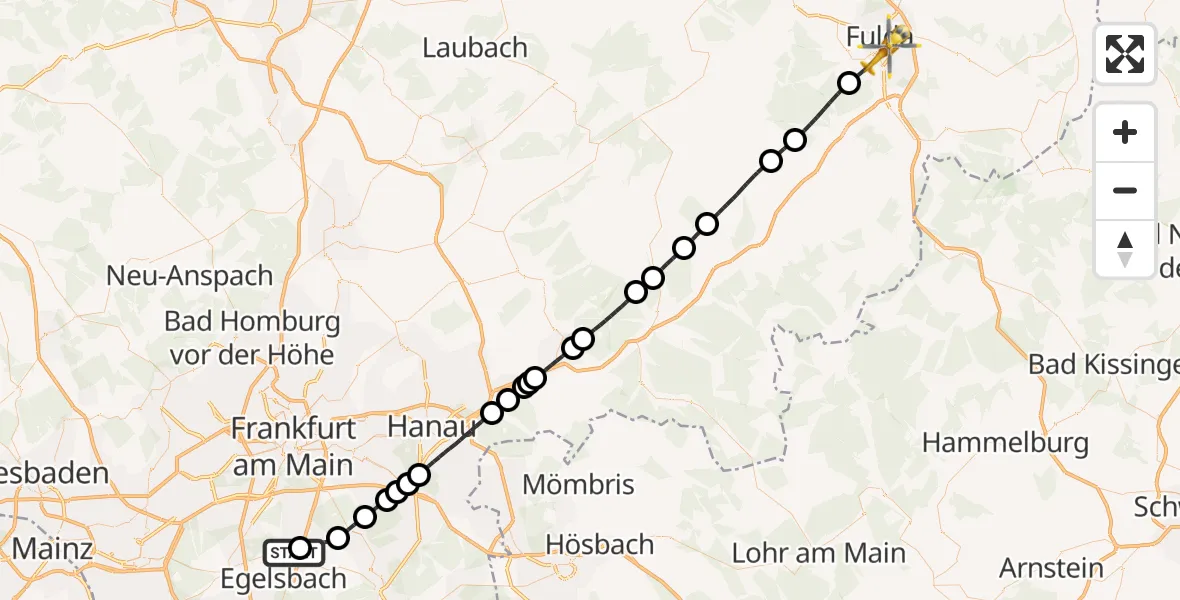 Flugroute Rettungshubschrauber Asklepios Clinic Langen - Fulda, 26 August 2026, 16:15