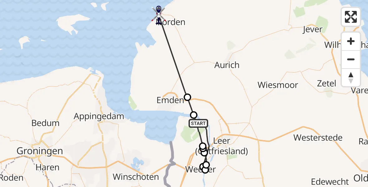 Flugroute Polizeihubschrauber Jemgum - Noordzee, 26 August 2026, 16:24
