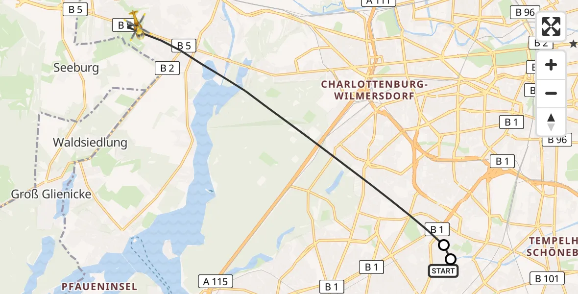 Flugroute Rettungshubschrauber Charité Clinic Benjamin Franklin Campus - Berlin, 26 August 2026, 16:35