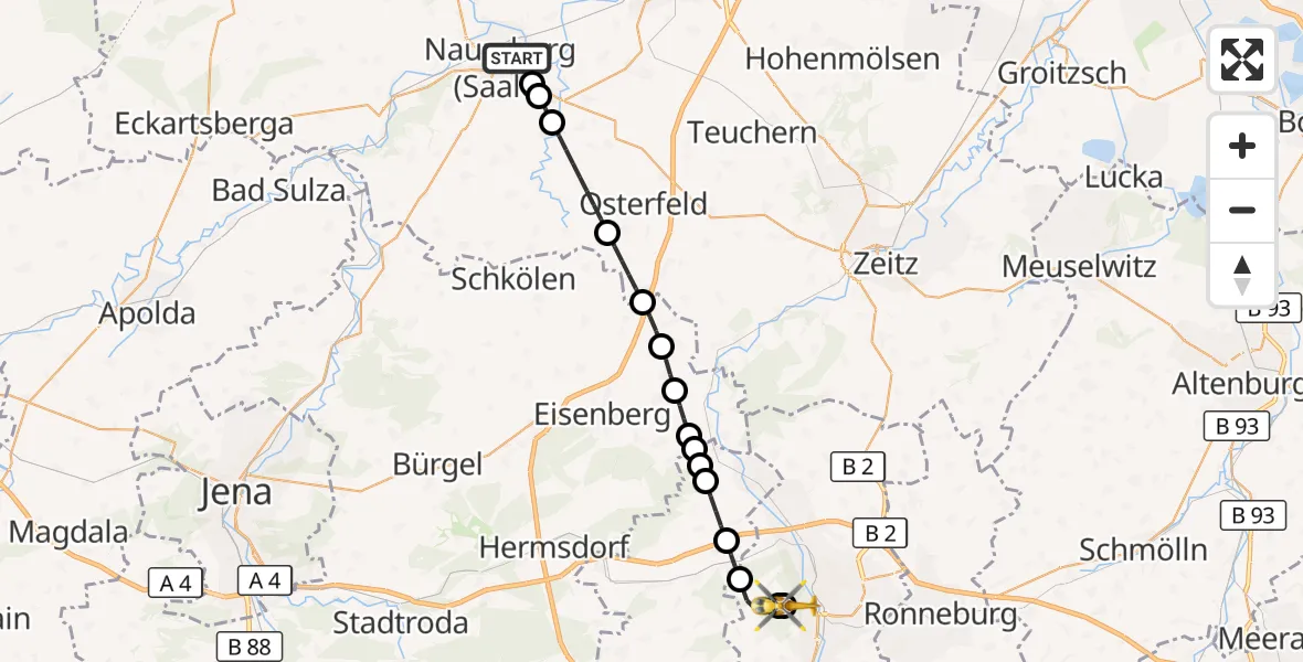 Flugroute Rettungshubschrauber Naumburg (Saale) - SRH Wald-Klinikum Gera Hospital, 26 August 2026, 16:38