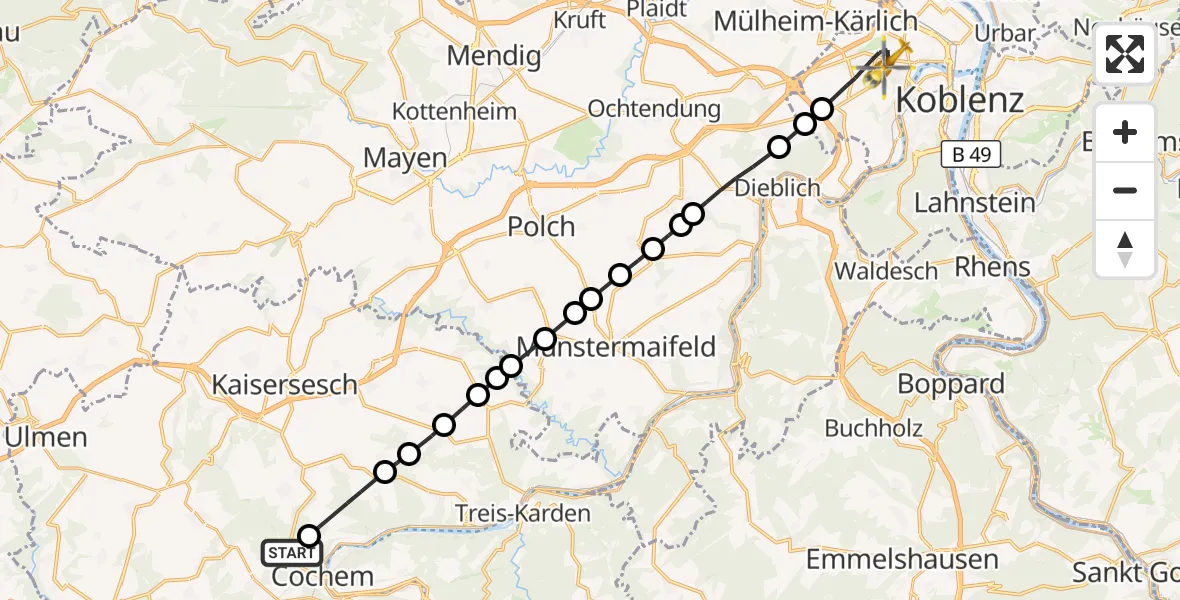 Flugroute Rettungshubschrauber Cochem - Koblenz, 26 August 2026, 16:51