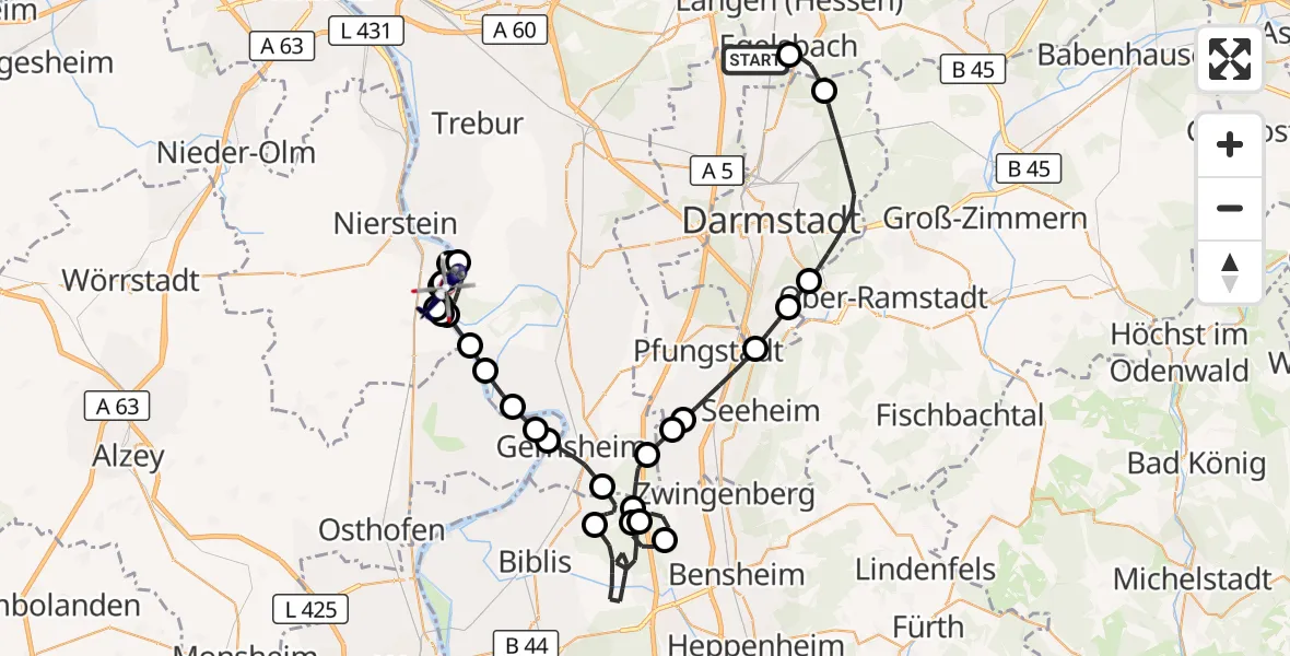 Flugroute Polizeihubschrauber Flughafen Frankfurt-Egelsbach - Dienheim, 26 August 2026, 16:54