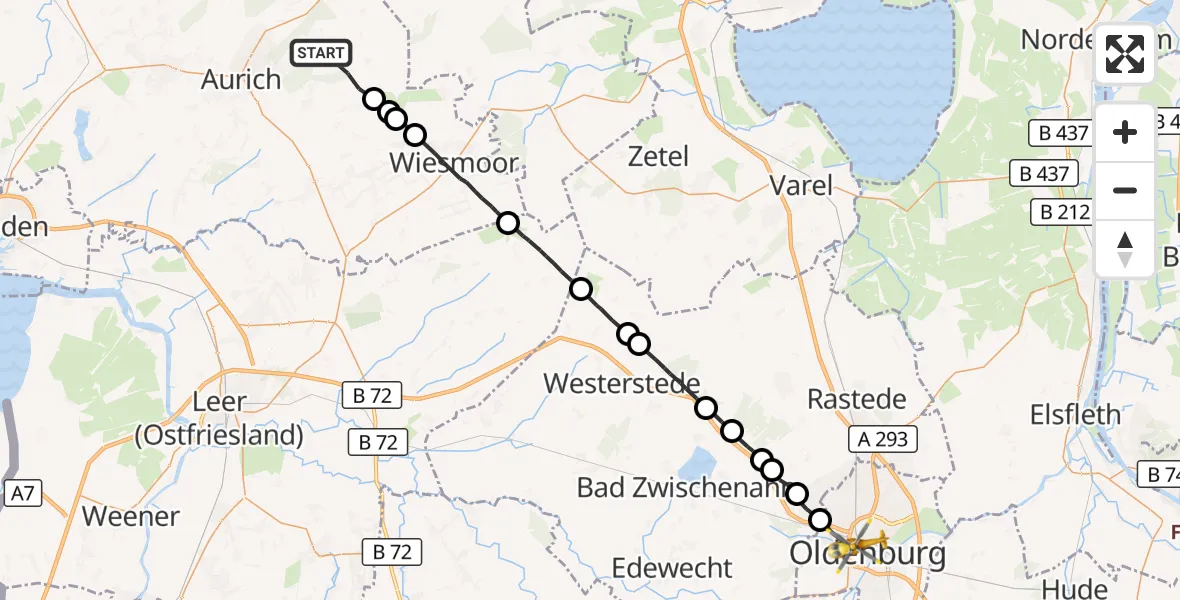 Flugroute Rettungshubschrauber Aurich - Oldenburg (Oldb), 26 August 2026, 16:55