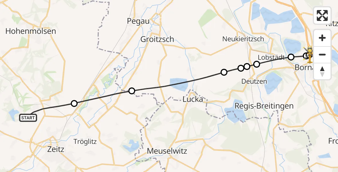 Flugroute Rettungshubschrauber Zeitz - Sana Hospital Borna, 26 August 2026, 16:55