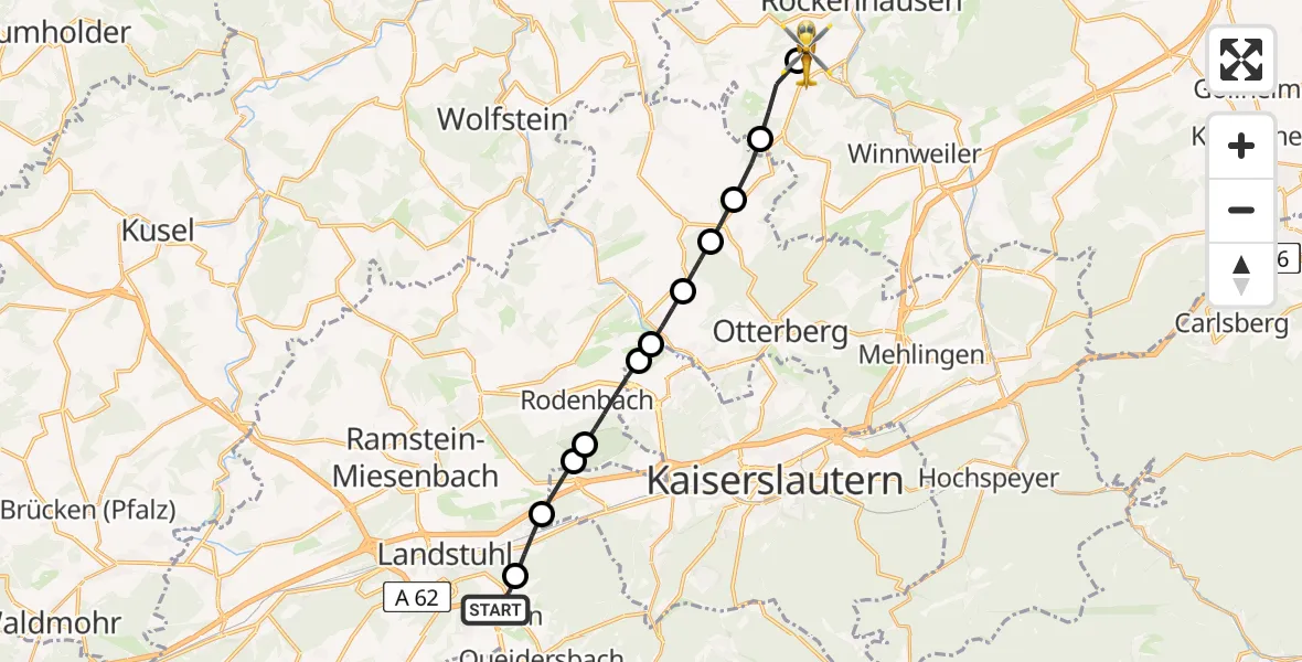 Flugroute Rettungshubschrauber Bann - Rockenhausen, 26 August 2026, 16:56