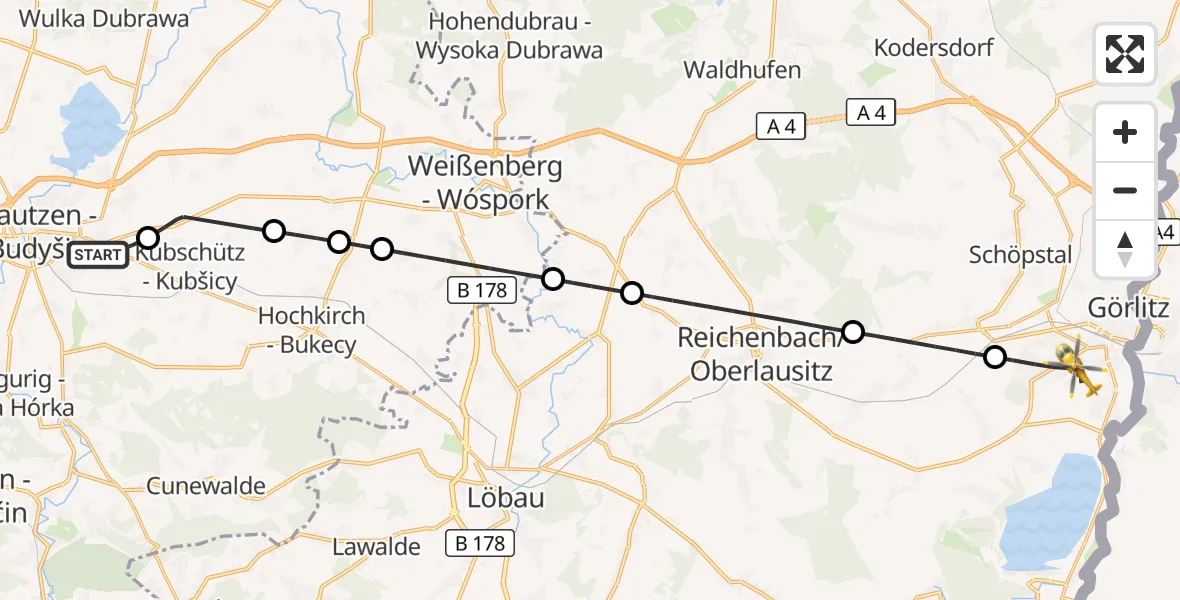Flugroute Rettungshubschrauber Bautzen - Görlitz, 26 August 2026, 17:04