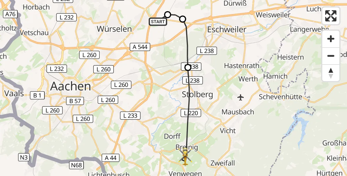 Flugroute Rettungshubschrauber Aachen-Merzbrück Flughafen - Stolberg (Rhld.), 26 August 2026, 17:07