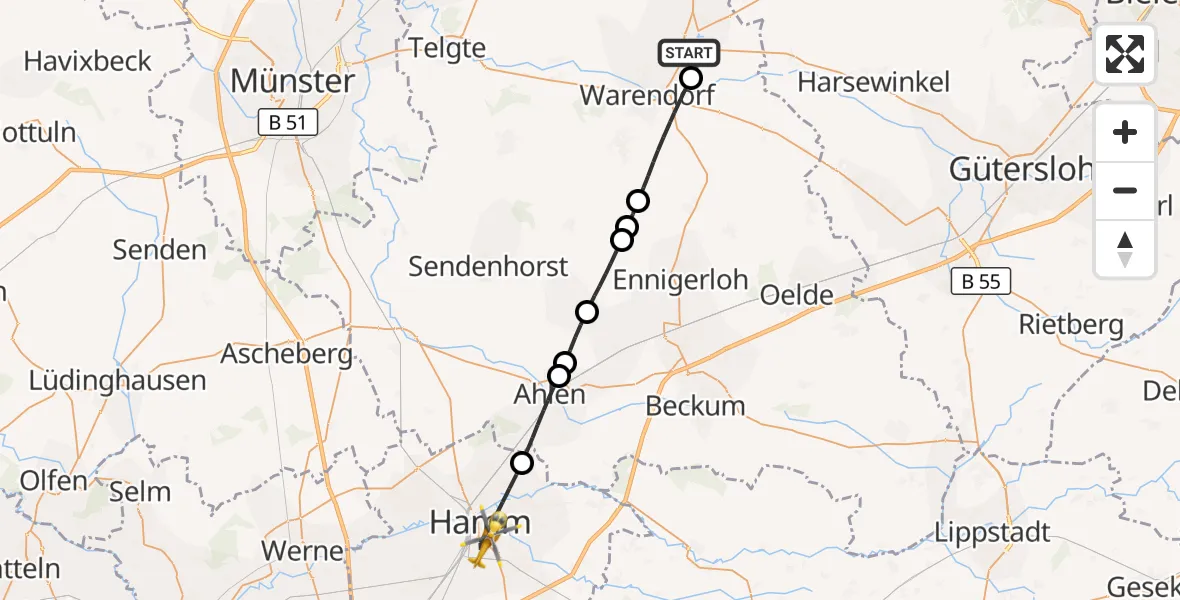 Flugroute Ambulanzhubschrauber Sassenberg - Hamm, 26 August 2026, 17:10