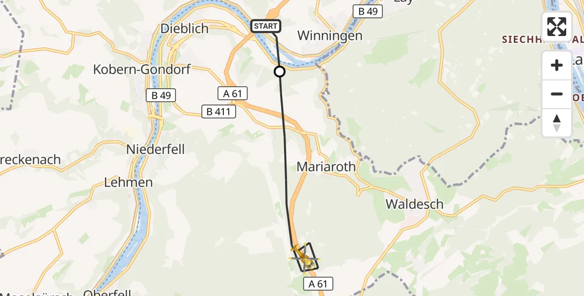 Flugroute Rettungshubschrauber Winningen - Dieblich, 26 August 2026, 17:11