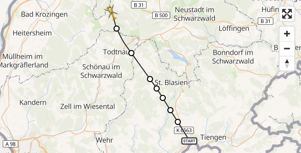 Flugroute Ambulanzhubschrauber Waldshut-Tiengen - Oberried, 26 August 2026, 17:12
