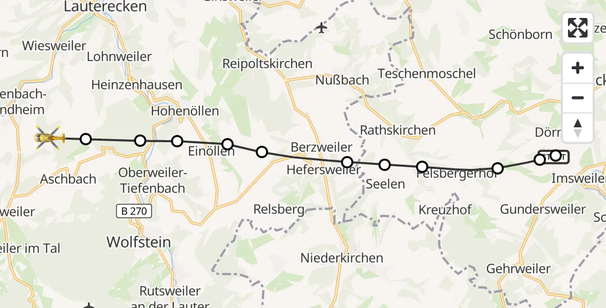 Flugroute Rettungshubschrauber Rockenhausen - Offenbach-Hundheim, 26 August 2026, 17:17