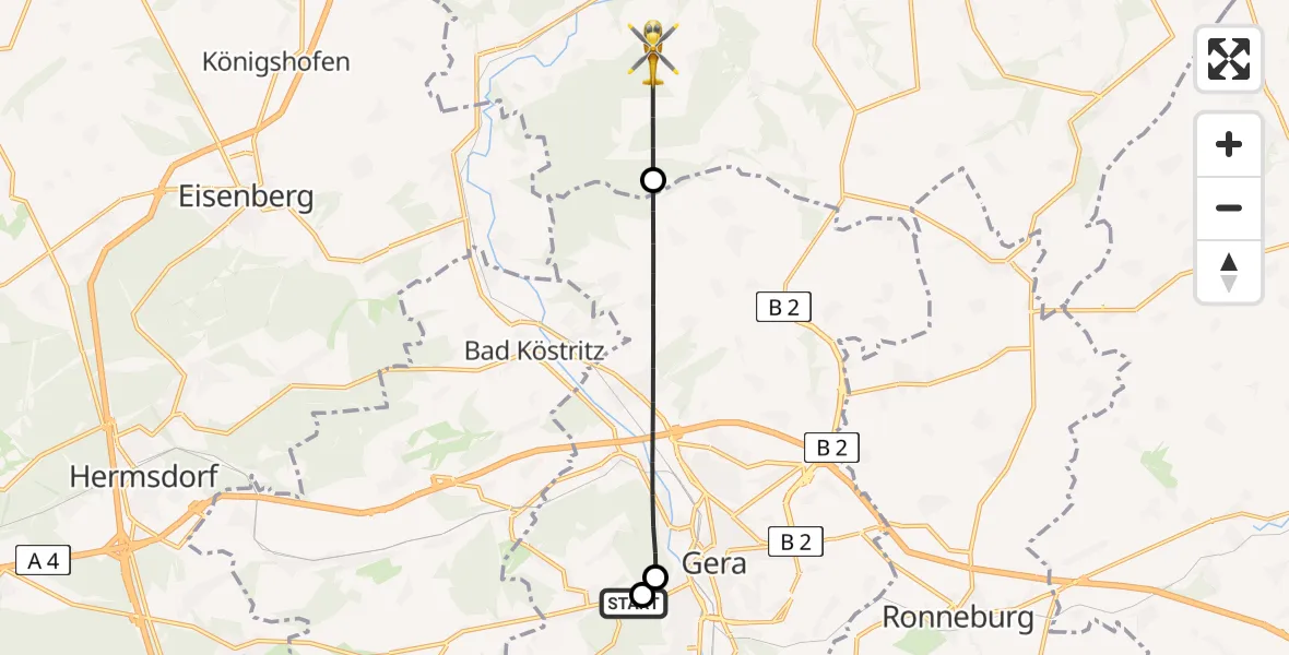 Flugroute Rettungshubschrauber SRH Wald-Klinikum Gera Hospital - Wetterzeube, 26 August 2026, 17:17
