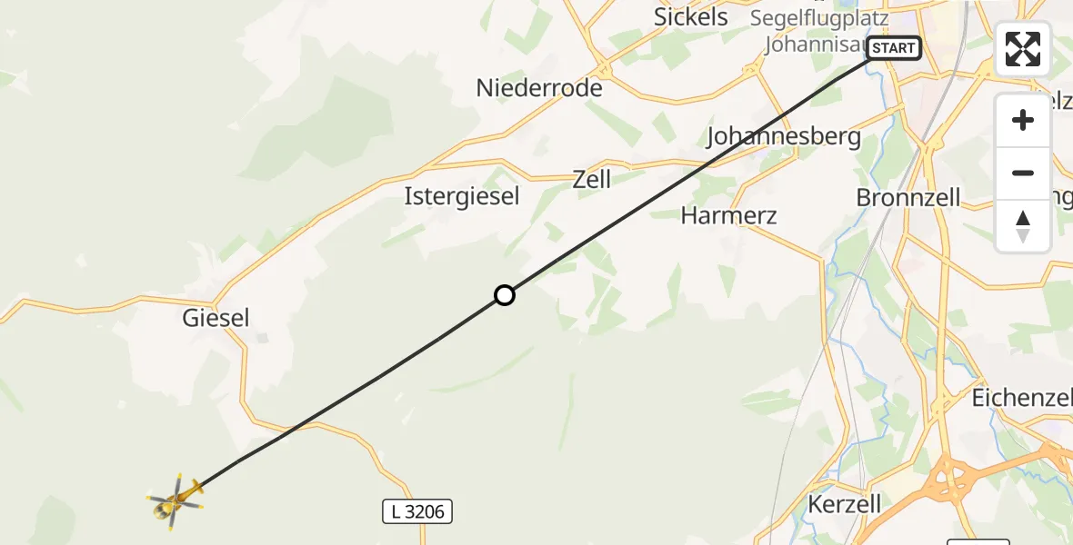 Flugroute Rettungshubschrauber Fulda - Neuhof, 26 August 2026, 17:19