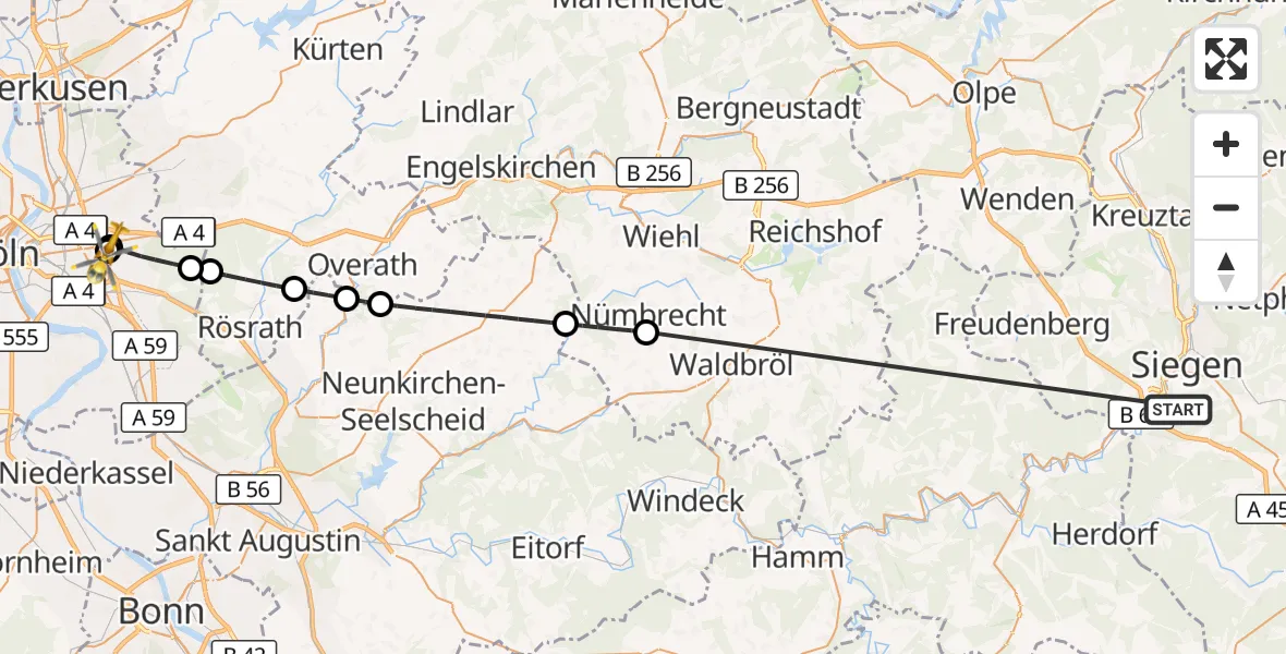 Flugroute Rettungshubschrauber Evangelisches Jung-Stilling Hospital - Merheim Hospital, 26 August 2026, 17:21