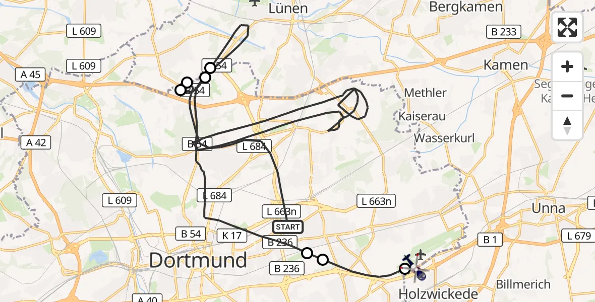 Flugroute Polizeihubschrauber Dortmund - Dortmund Flughafen, 26 August 2026, 18:02