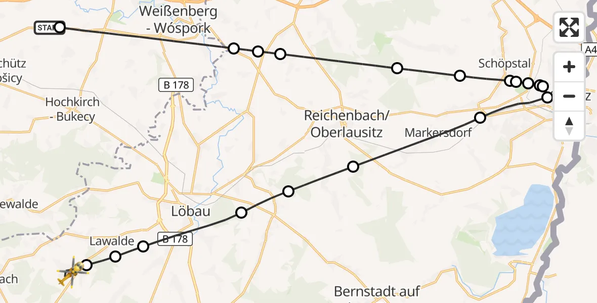 Flugroute Rettungshubschrauber Kubschütz - Schönbach, 26 August 2026, 18:03