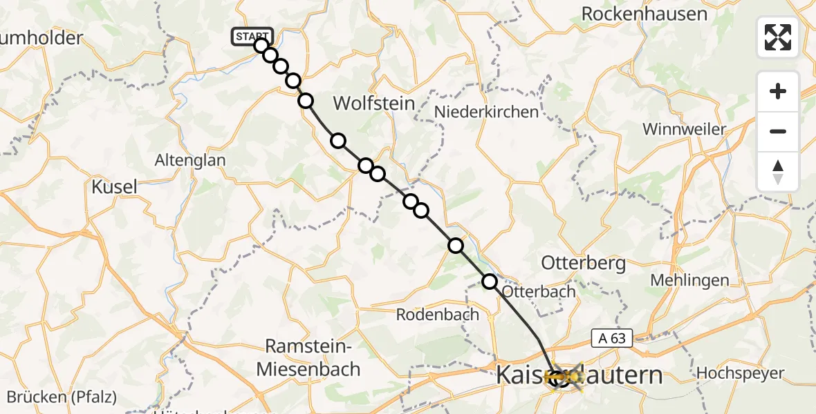 Flugroute Rettungshubschrauber Sankt Julian - Westpfalz Hospital Kaiserslautern, 26 August 2026, 18:05