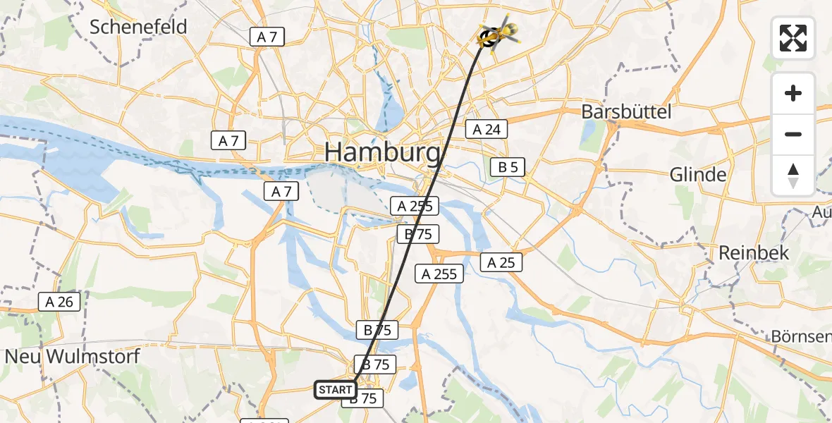 Flugroute Rettungshubschrauber Hamburg - Hamburg Military Hospital, 26 August 2026, 18:08