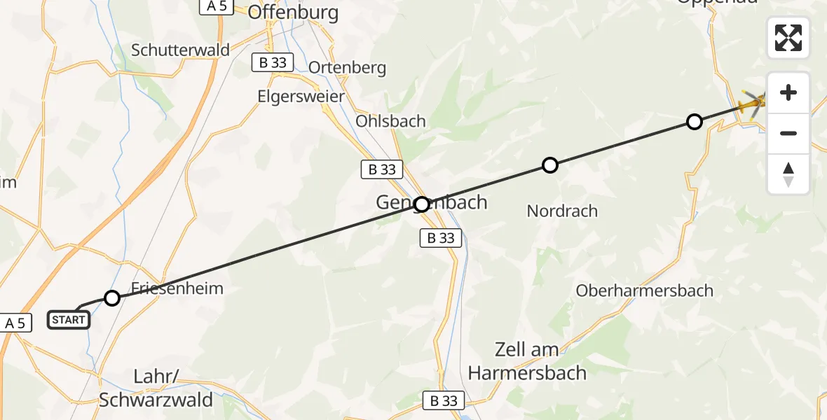 Flugroute Rettungshubschrauber Lahr Flughafen - Oppenau, 26 August 2026, 18:13