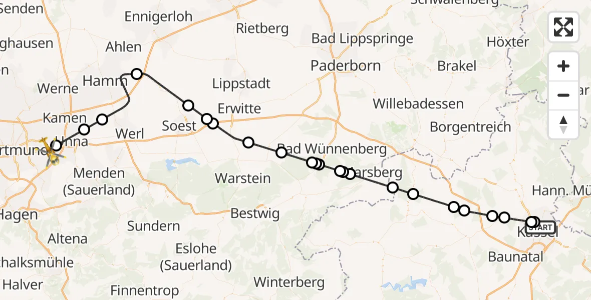 Flugroute Rettungshubschrauber Kassel - Dortmund Flughafen, 26 August 2026, 18:47
