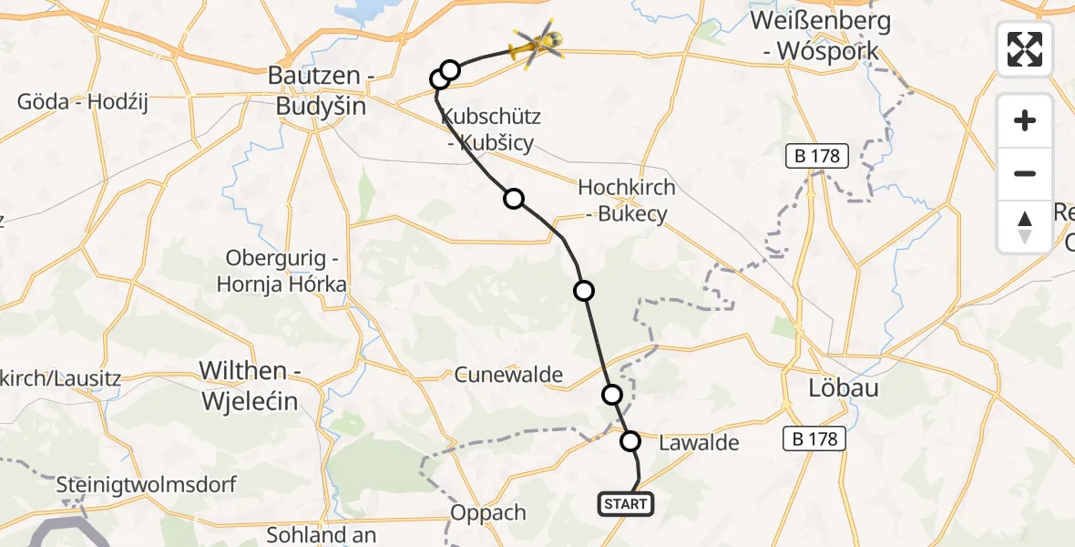 Flugroute Rettungshubschrauber Schönbach - Bautzen Flugplatz, 26 August 2026, 18:59