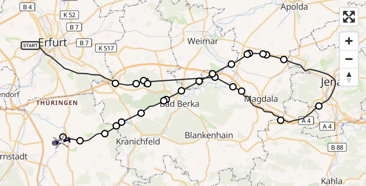 Flugroute Polizeihubschrauber Erfurt - Alkersleben, 26 August 2026, 19:11