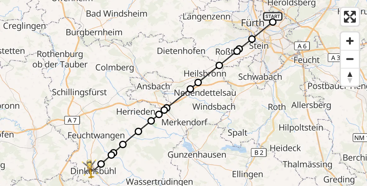 Flugroute Rettungshubschrauber Flughafen Nuremberg - Dinkelsbühl, 26 August 2026, 19:54