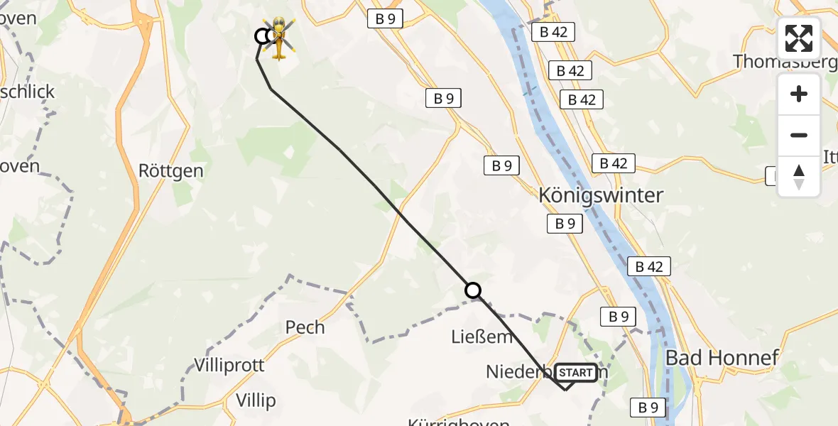 Flugroute Ambulanzhubschrauber Wachtberg - Bonn University Hospital, 26 August 2026, 20:02