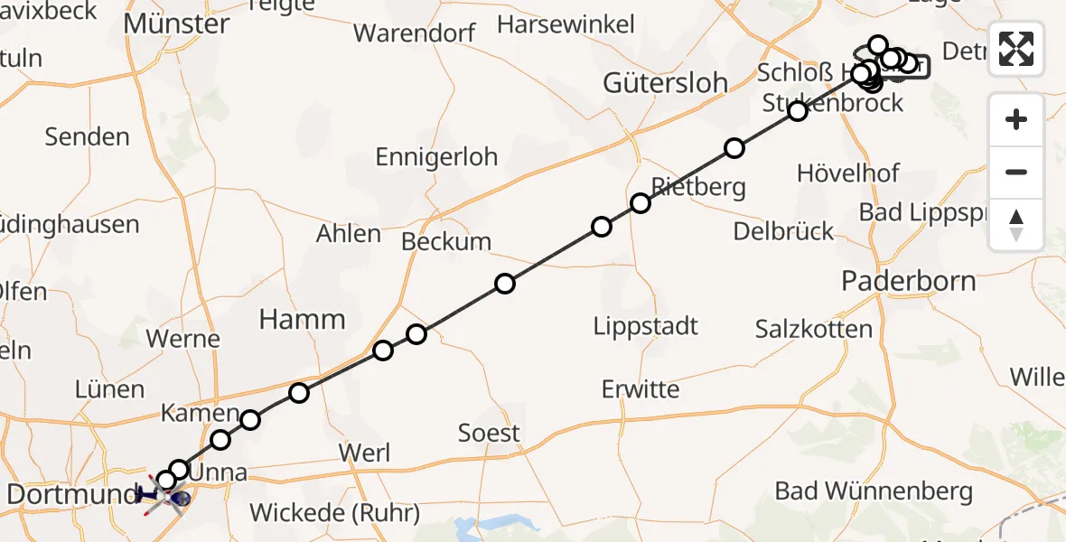 Flugroute Polizeihubschrauber Augustdorf - Dortmund Flughafen, 26 August 2026, 20:05