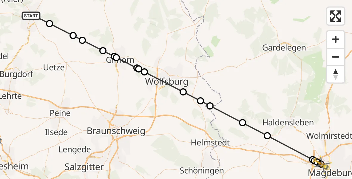 Flugroute Rettungshubschrauber Celle - Magdeburg Hospital, 26 August 2026, 20:06