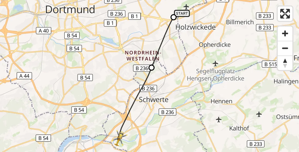 Flugroute Rettungshubschrauber Dortmund Flughafen - Schwerte, 26 August 2026, 20:24