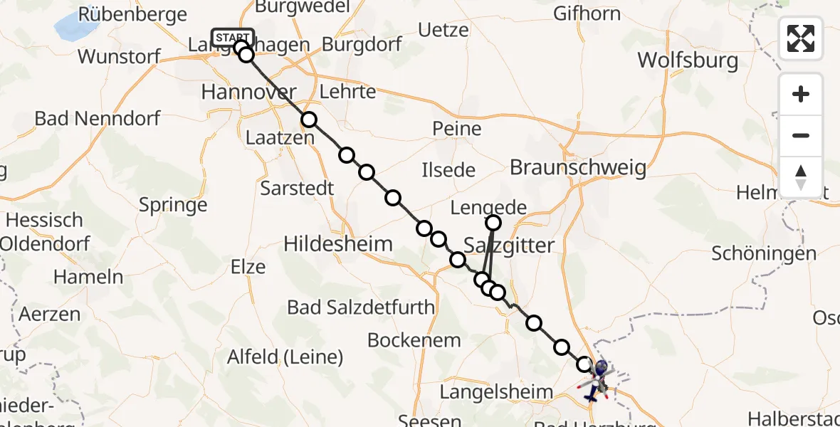 Flugroute Polizeihubschrauber Flughafen Hannover - Goslar, 26 August 2026, 20:55