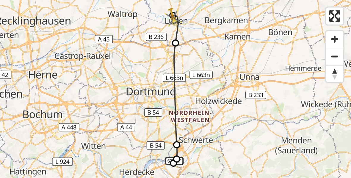 Flugroute Rettungshubschrauber Schwerte - Sankt Marien Hospital, 26 August 2026, 20:57