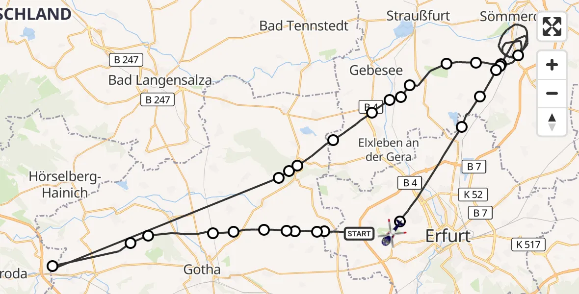 Flugroute Polizeihubschrauber Erfurt - Erfurt-Weimar Flughafen, 26 August 2026, 22:39