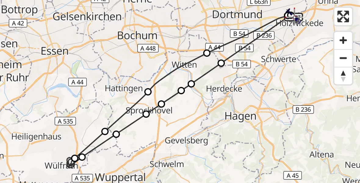 Flugroute Polizeihubschrauber Dortmund Flughafen - Dortmund Flughafen, 26 August 2026, 23:05